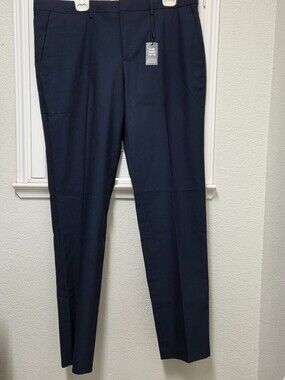 Express Men's Slim Fit Dress Pants 38x36 Navy Blue Stretch Flat Front NWT $98